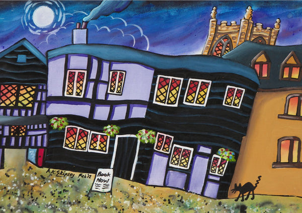 Welsh Borders Greeting Card. A bed for the night, Ludlow  by Amanda Skipsey