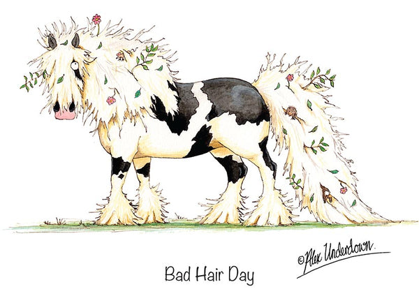 Horse greeting card perfect for Birthday, Anniversary, Valentines Day, Thank You. Bad Hair Day by Alex Underdown.