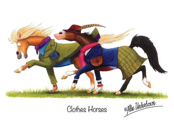 Horse greeting card "Clothes Horses" by Alex Underdown.