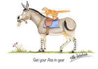 Donkey greeting card "Get your ass in gear" by Alex Underdown.