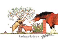 Horse and Goat greeting card "Landscape Gardeners" by Alex Underdown.