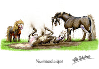 Fun horse riding greeting card. You missed a spot by Alex Underdown.