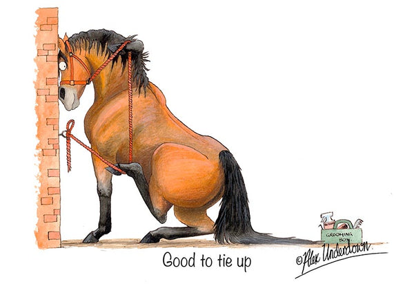 Horse greeting card "Good to tie up" by Alex Underdown.