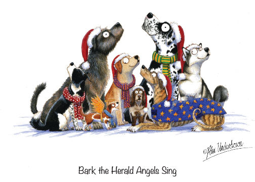 Dog themed Christmas Card. Bark the Herald Angels Sing by Alex Underdown
