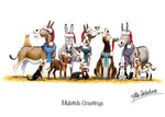 Animal themed Christmas Card. Muletide Greetings by Alex Underdown