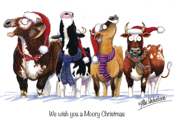 Animal themed Christmas Card. Mooey Christmas by Alex Underdown