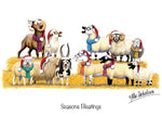 Animal themed Christmas Card. Seasons Bleatings by Alex Underdown