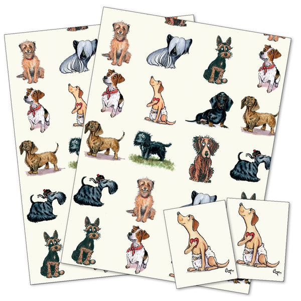 terrier and small dog cartoon gift wrap wrapping paper