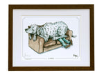 Dog cartoon signed framed print. Lapdog by Bryn Parry