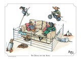 Dog cartoon signed limited edition print. No Dogs on the Sofa by Bryn Parry