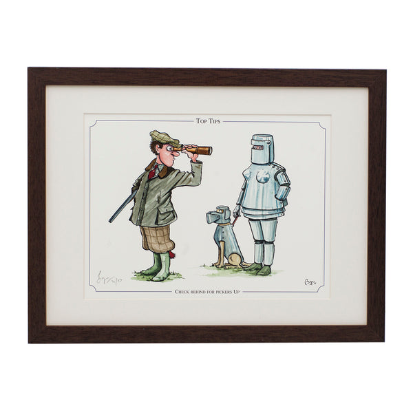 Shooting cartoon print. Check behind for Pickers Up by Bryn Parry. Available framed or mounted only