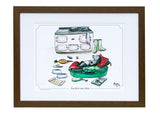 Spaniel dog cartoon signed framed print. The Kitchen Dog by Bryn Parry