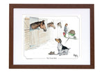Jack Russell and Horse cartoon signed print. The Yard Dog by Bryn Parry