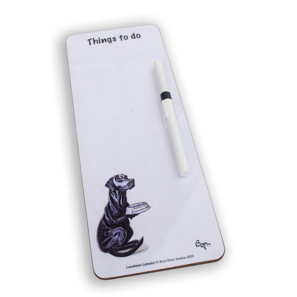 Slim magnetic memo dry wipe things to do board. Lunchtime Labrador by Bryn Parry