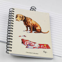 Cartoon dog themed A6 lined notebook. Chocolate Labrador by Bryn Parry