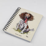 Cartoon dog themed A6 lined notebook. Springer Spaniel by Bryn Parry