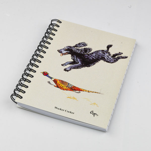 Cocker Spaniel cartoon dog themed A6 lined notebook. Wocker Cocker by Bryn Parry