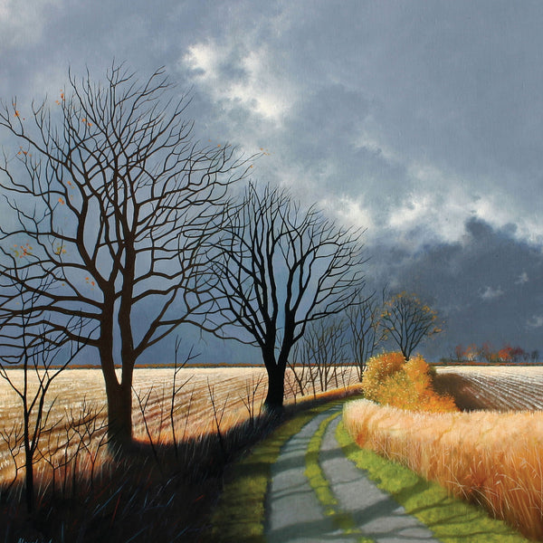 Landscape and tree greeting card. Late Autumn