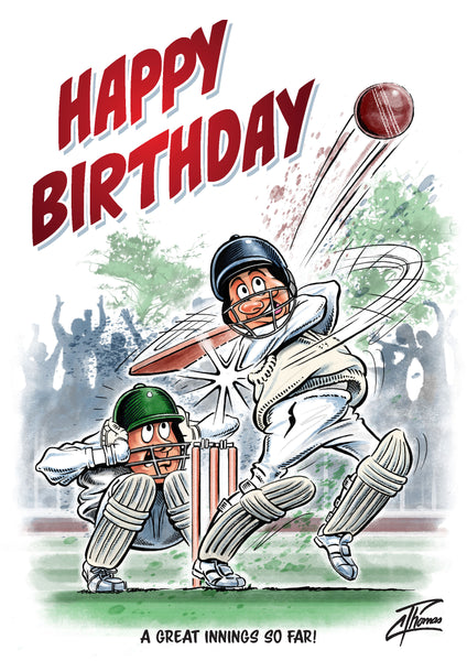 Cricket birthday card. A great innings so far by Courtney Thomas