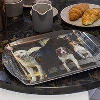 Medium Melamine Serving Tray featuring working dogs. The Beaters Bus by Charles Sainsbury-Plaice