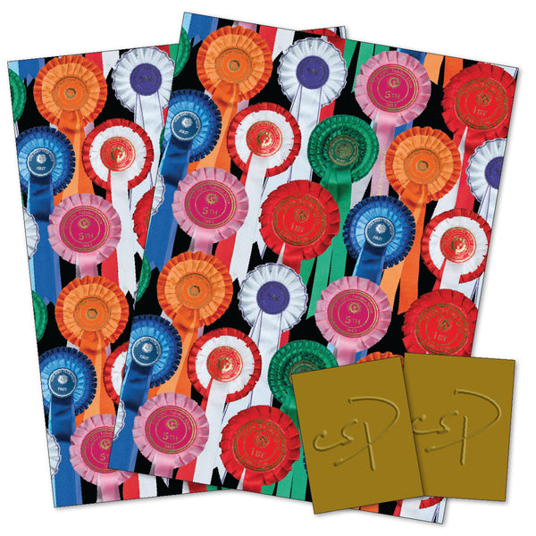 wrapping paper for horse lovers featuring rosettes