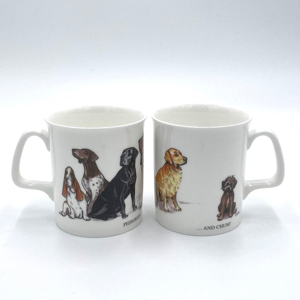 1 x Bone china cartoon dogs mug. Pedigrees and Chum by Bryn Parry