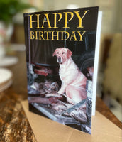 Labrador birthday card. Yellow Labrador by Charles Sainsbury-Plaice