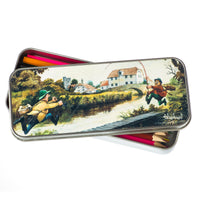 Thelwell fly fishing pencil tin with 12 colouring pencils.