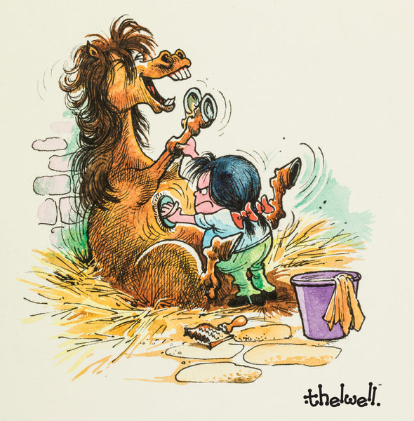 Horse Greeting Card with Sound "Body Brush" by Norman Thelwell