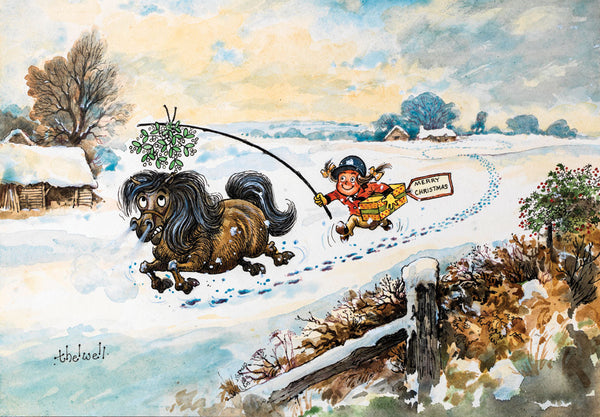 Horse or Pony Christmas Card. Under the Mistletoe by Norman Thelwell