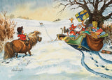 Thelwell horse and pony Christmas card featuring The Hitchhiker festive equestrian cartoon