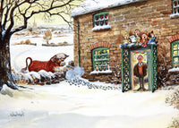 Farming Christmas Card. Who's There by Norman Thelwell. Featuring Hereford Bull