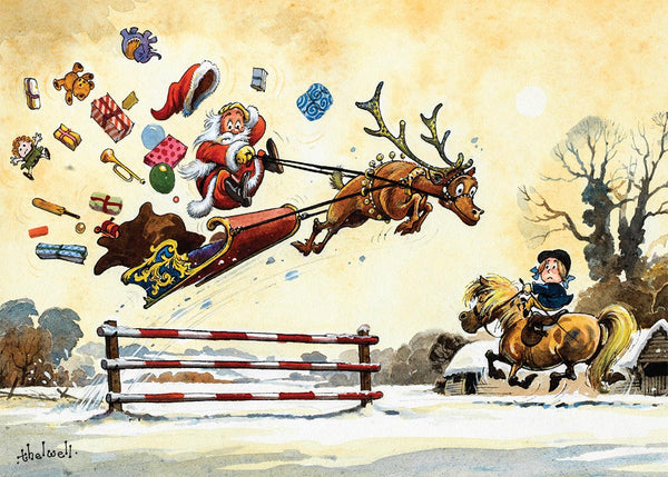 Horse and Pony Christmas Card. Show Jumping Santa by Norman Thelwell.