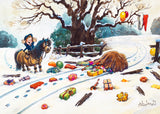 Thelwell horse and pony Christmas card featuring Christmas Bonus festive equestrian cartoon