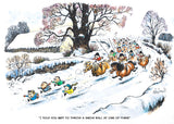 Thelwell horse and pony Christmas card featuring Snowball Attack festive equestrian cartoon