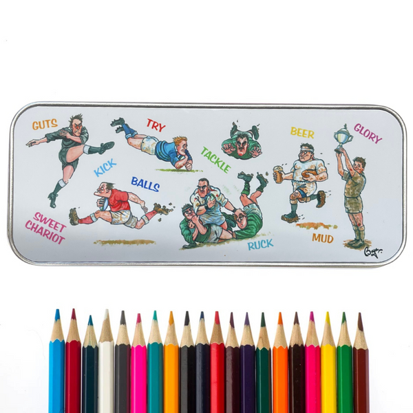Rugby Words Pencil Tin with 12 Colouring Pencils