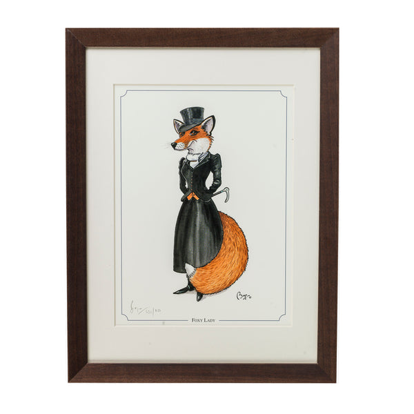 Fox hunting cartoon limited edition print. Foxy Lady Bryn Parry