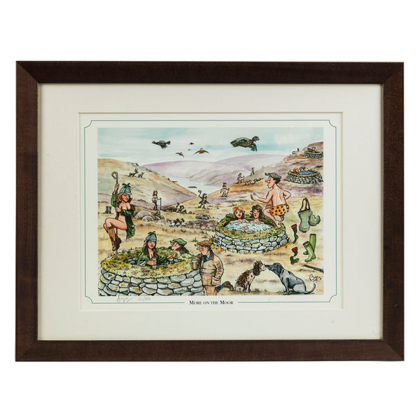 Grouse shooting cartoon limited edition print. More on the moor by Bryn Parry. Available framed or mounted only