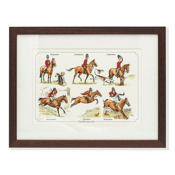 Limited edition fox hunting cartoon art print. The Hunting Day by Bryn Parry. Available framed or mounted only